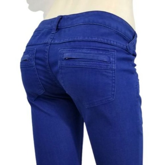 Free People Cobalt Blue Skinny Moto Utility Jeans 25 Zippered Pockets - Picture 4 of 7
